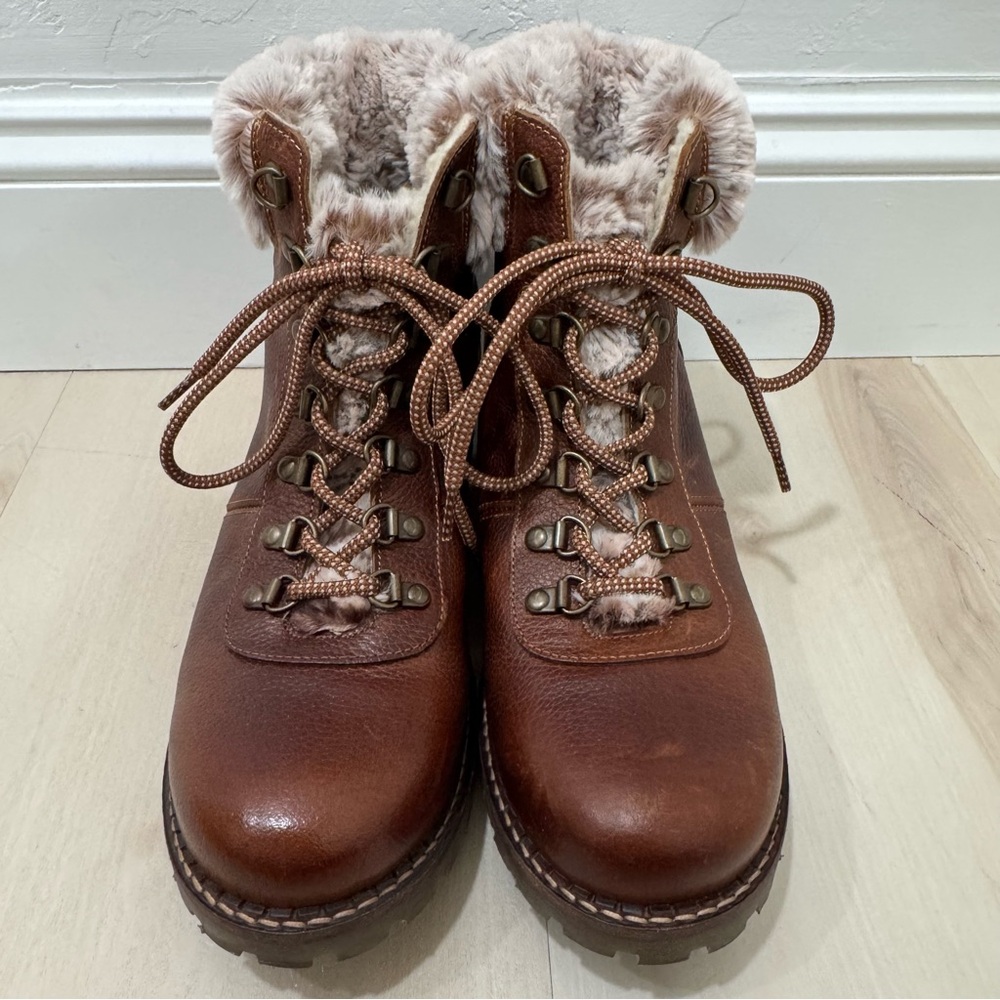 Avellini Leather Brown Lace Up Boots Winter Faux Fur Lined 41 US 10 - Picture 8 of 15